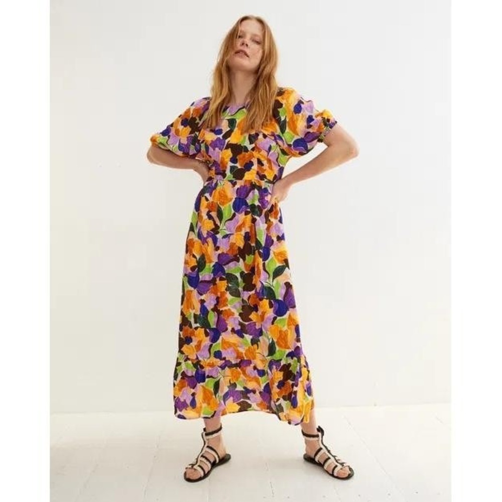 Oliver Bonas Size 10 Abstract Petal Floral Midi Dress New With Tags Light Weight - Picture 3 of 12